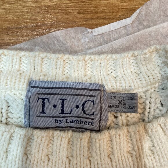 TLC Men's Fisherman's Sweater XL Cream Cotton Cable Knit - Picture 6 of 7